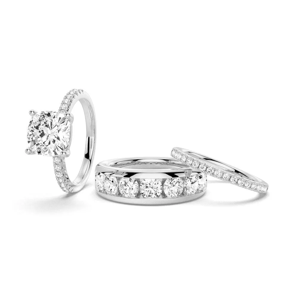 Bold Style 1.5 CT. Cushion Shaped Moissanite Couple's Ring Set with Men's Wedding Band