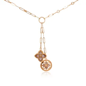 Decorated Accessory 14K Rose Gold Clover Lariat Necklace On Paperclip Chain