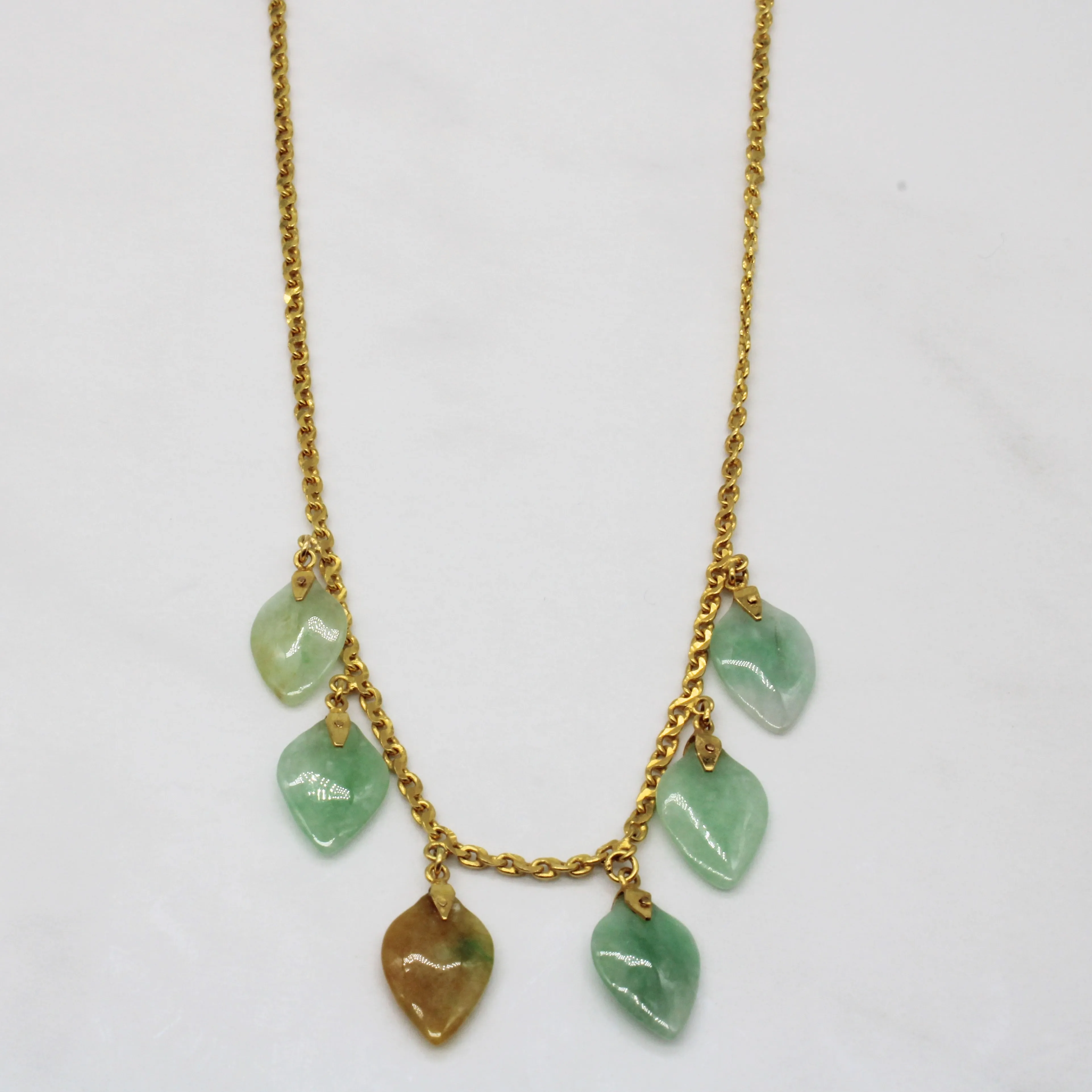 Sparkle Ready Effortless Layer Jadeite Leaf Charm Necklace | 5.85ctw | 16" |