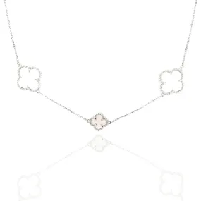 Gorgeous Item Splendid Adornment Rhodium Plated Sterling Silver Mother of Pearl Clover Necklace