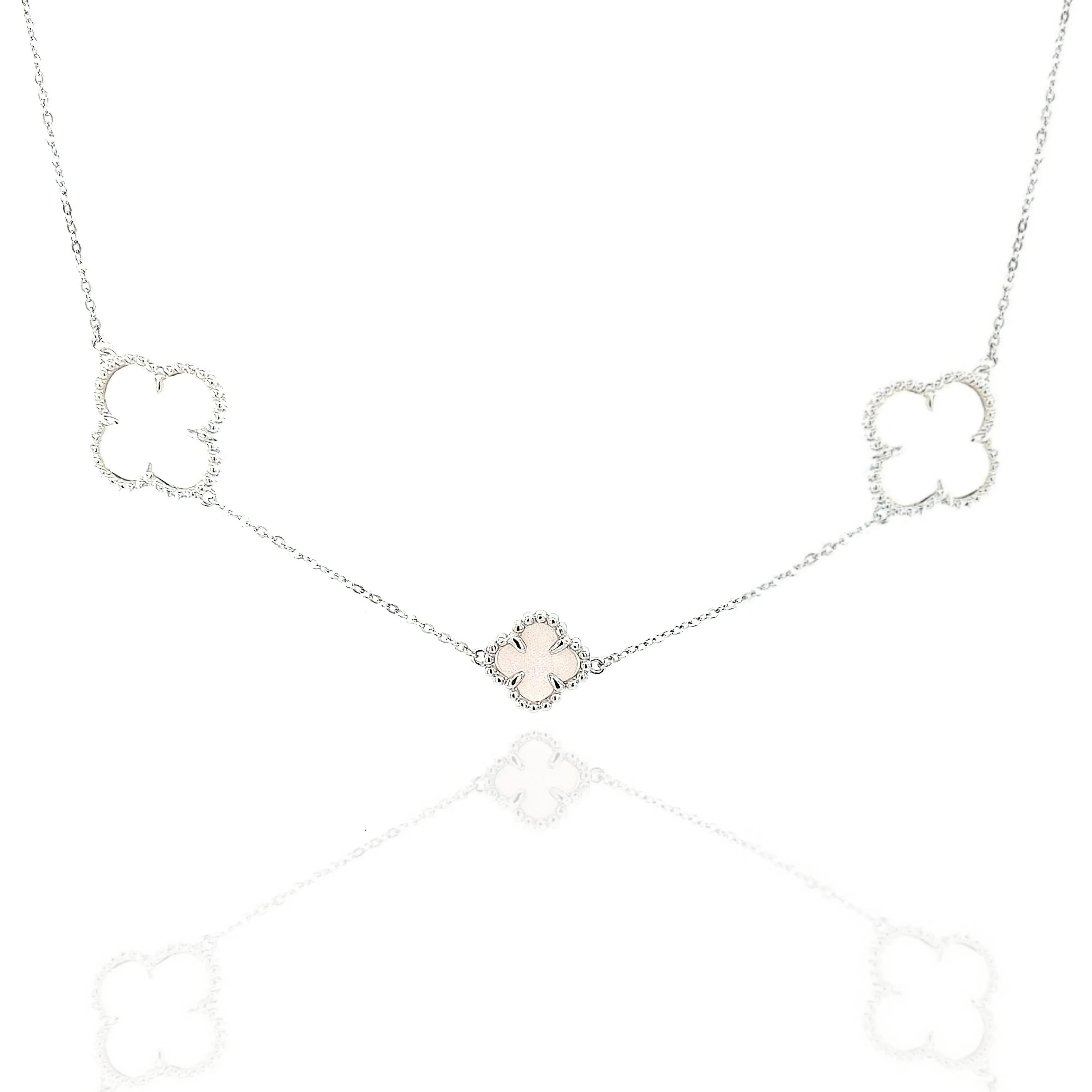 Gorgeous Item Splendid Adornment Rhodium Plated Sterling Silver Mother of Pearl Clover Necklace