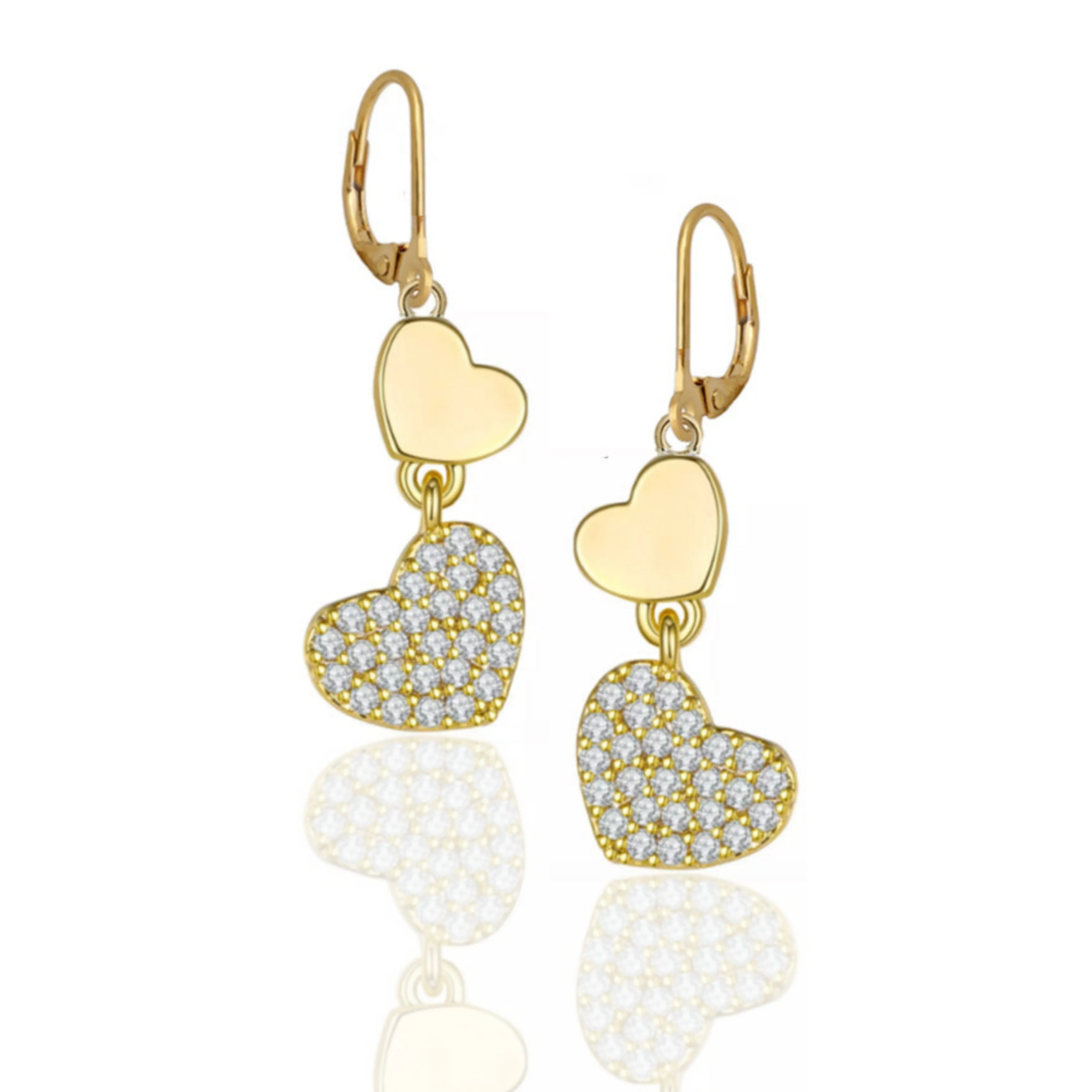 Gold Plated Surgical CZ Double Heart Shape Earrings Spiral Item