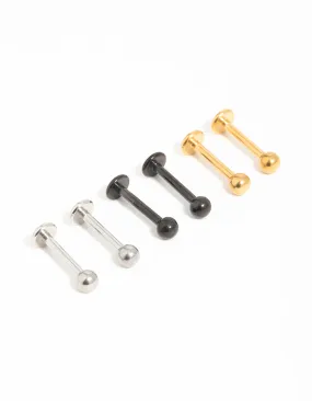 Custom Styling Radiant Craftwork Mixed Finish Surgical Steel Small Ball Flat Back Studs 3-Pack