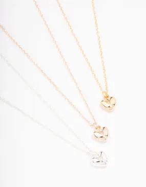 Mixed Metal Bubble Heart Necklace 3-Pack Brilliant Accent Layered Fit