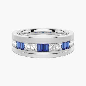 Precious Finish Luxury Impression 7.5mm Sapphire And Moissanite Men's Wedding Band