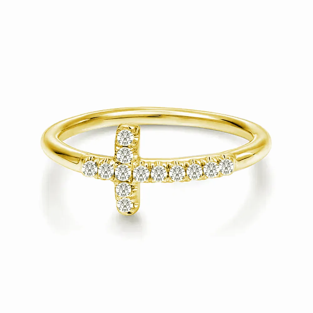 Modern Cross Lab Grown Diamond Accent Ring Distinct Form Muted Details