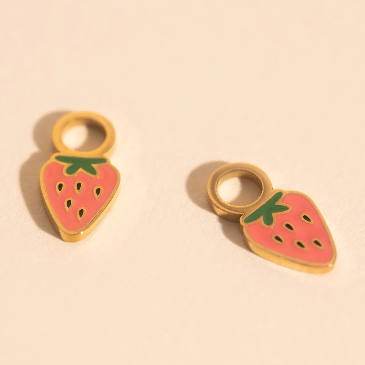Mini Strawberry Huggie Hoop Charms Straight Ornament Secure Detail