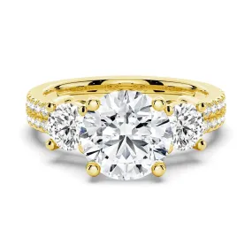 Her Gift Eye Catching Double Row Pave Three Stone Round Cut Moissanite Engagement Ring