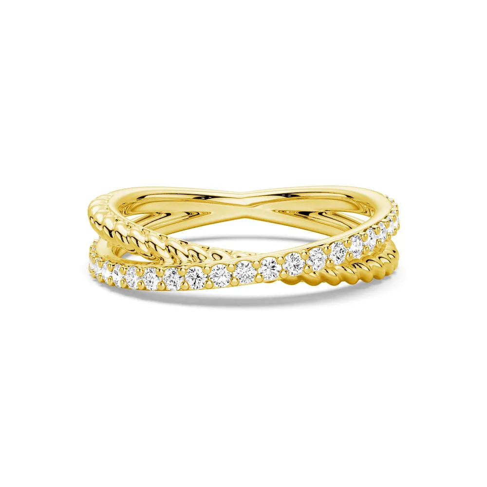Captivating Style Modern Edge Twisted Rope Crisscross Diamond Ring