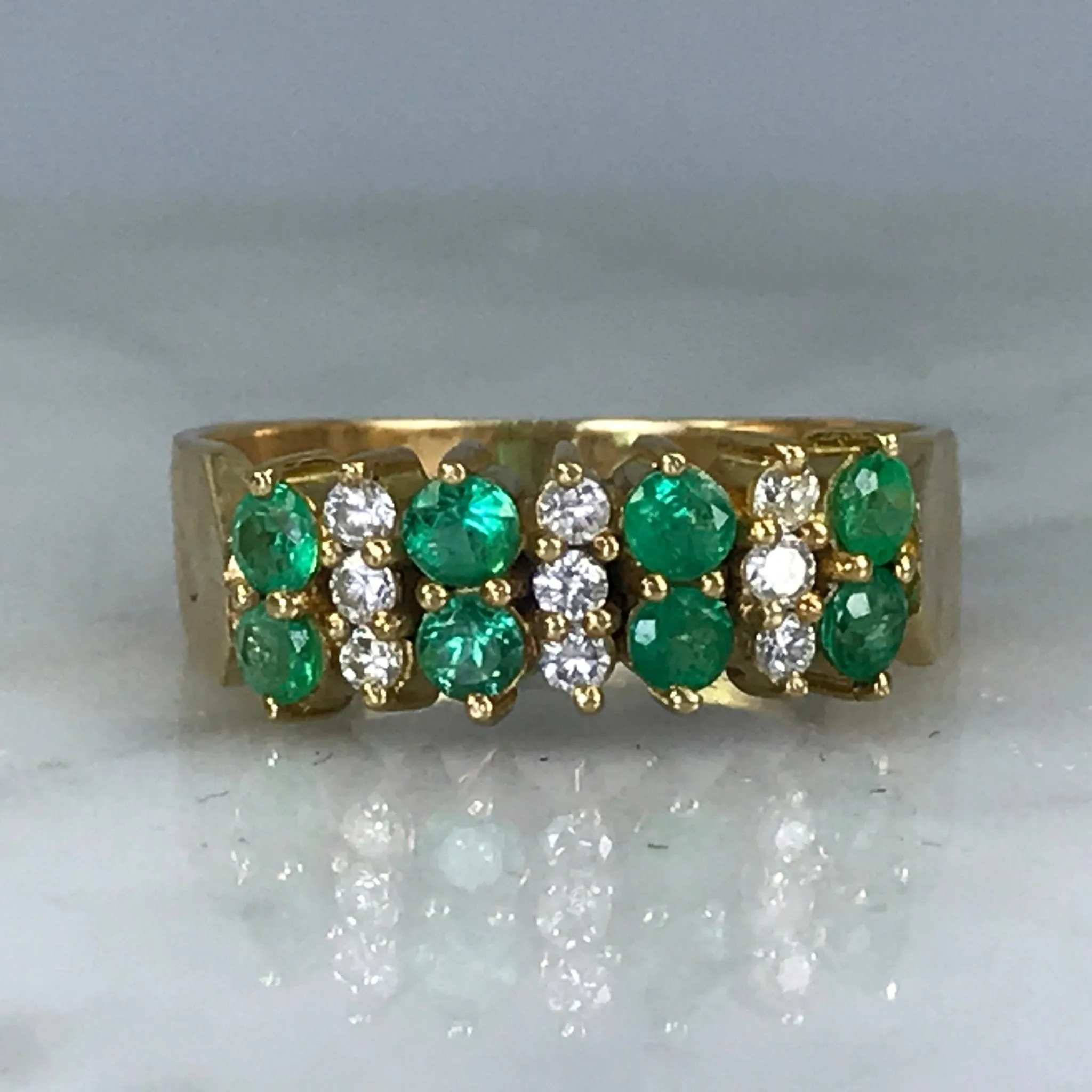 Emerald Diamond Cluster Ring. 14K Yellow Gold. May Birthstone. 20th Anniversary. Appraised. Durable Appearance
