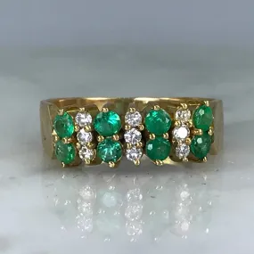 Emerald Diamond Cluster Ring. 14K Yellow Gold. May Birthstone. 20th Anniversary. Appraised. Durable Appearance
