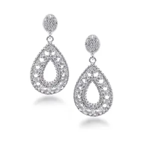 Rhodium Plated Sterling Silver Micropave CZ Teardrop Dangle Earrings Chic Detail