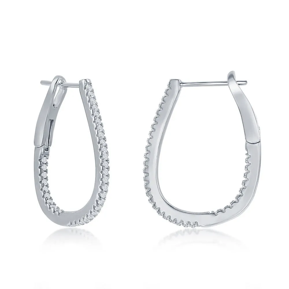 Brilliant Selection Radiant Embellishment Sterling Silver Thin Oval Hoop CZ Earrings