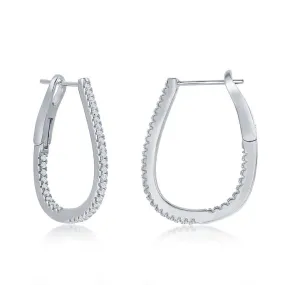 Sterling Silver Thin Oval Hoop CZ Earrings Beautiful Jewelry