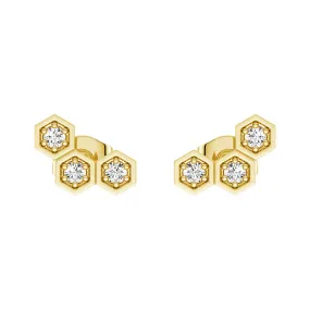 Honeycomb Hexagon Cluster Stud Earrings with Lab Grown Diamonds Modern Minimal Simple Touch