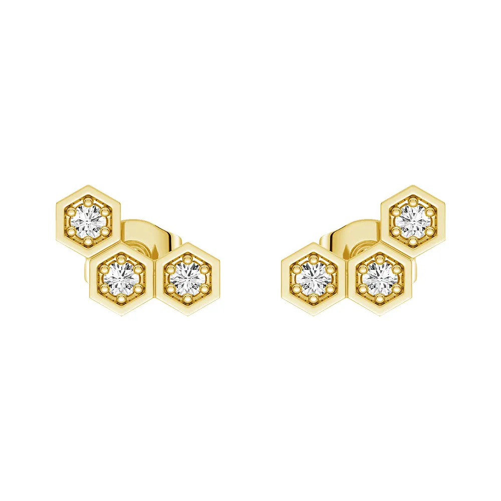 Detail Pop Glittering Details Honeycomb Hexagon Cluster Stud Earrings with Lab Grown Diamonds