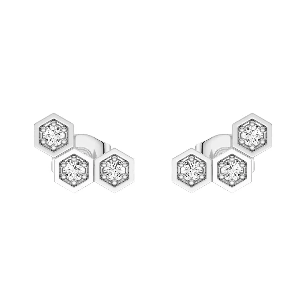 Chic Element Honeycomb Hexagon Cluster Stud Earrings with Lab Grown Diamonds
