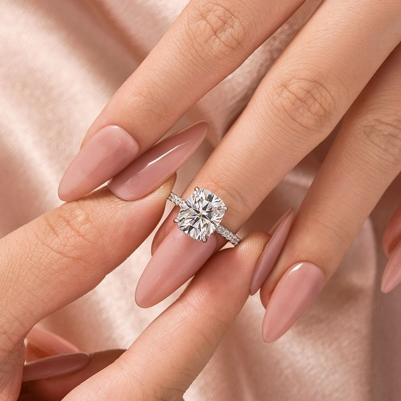 Moissanite Hidden Halo 4.0Ct Cushion Cut White Gold Engagement Ring Fashion Must Opulent Shine