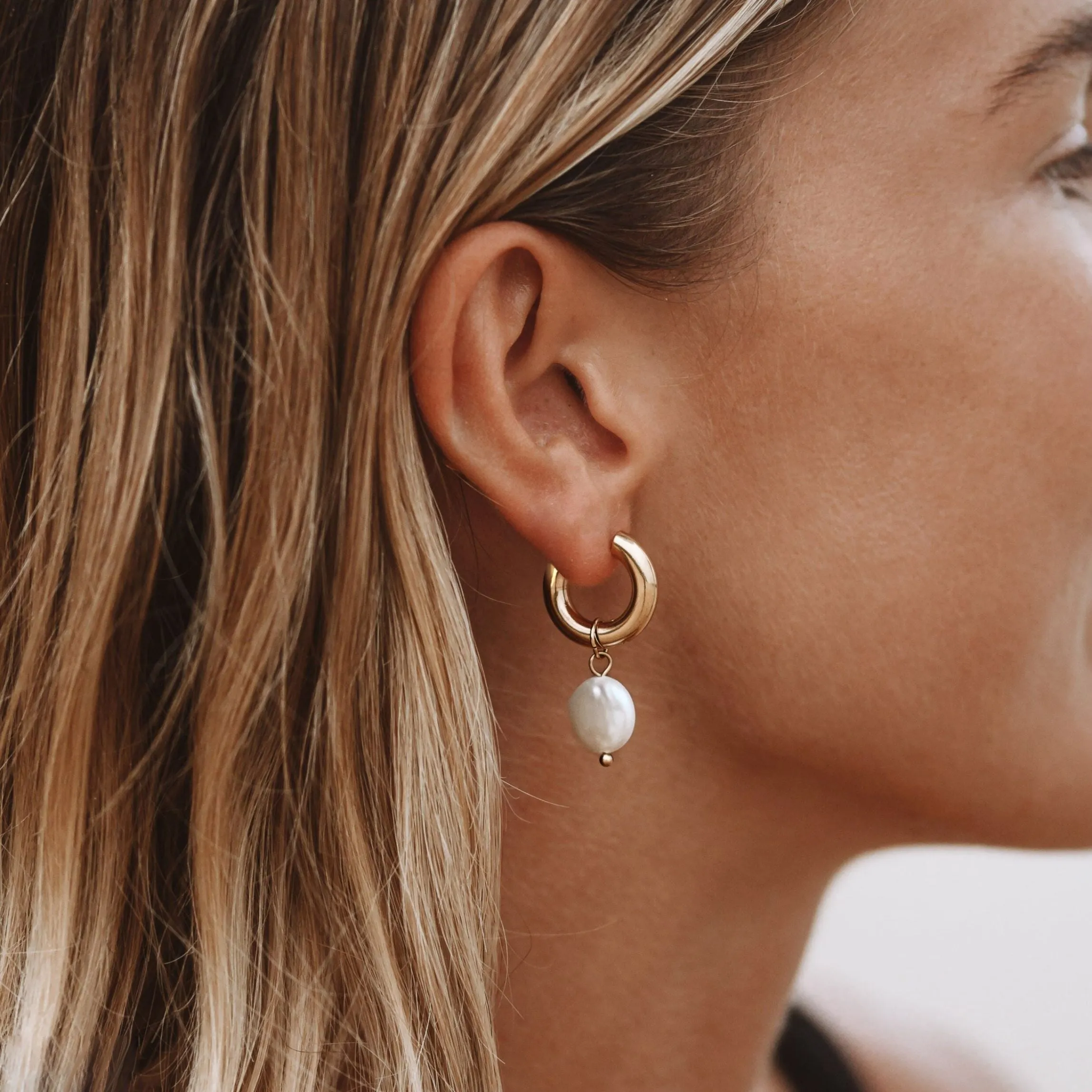 Magnificent Adornment Modern Product Chunky Pearl Hoops