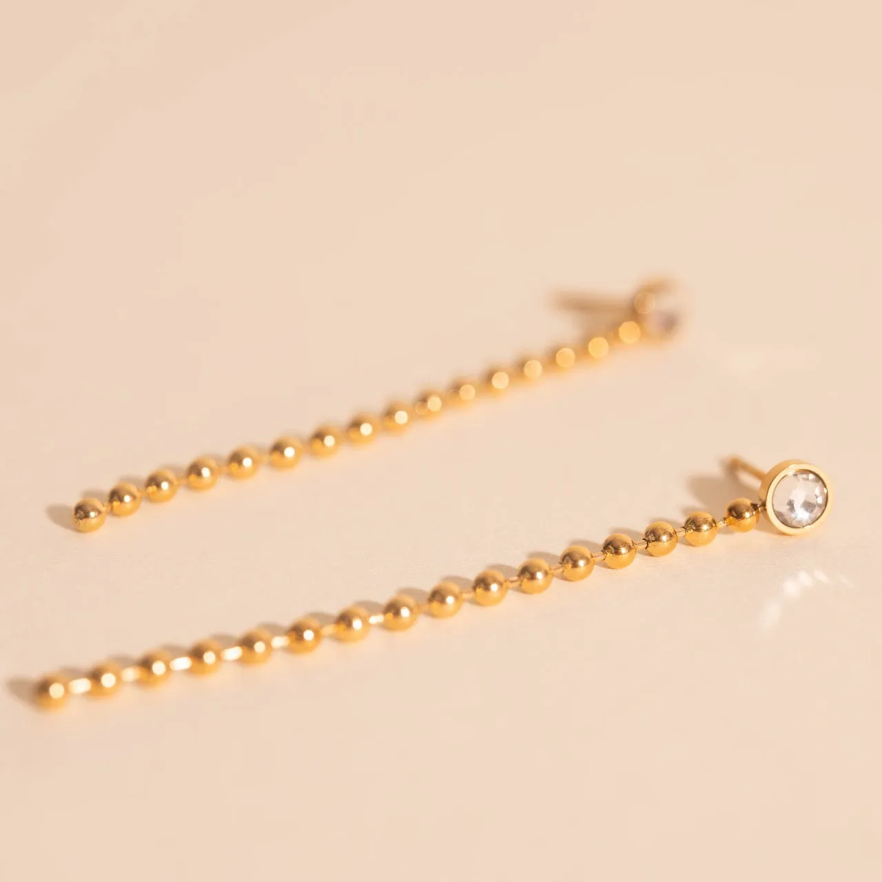 Crystal Bead Chain Stud Earrings Star-Shaped Accent Luxurious Finish