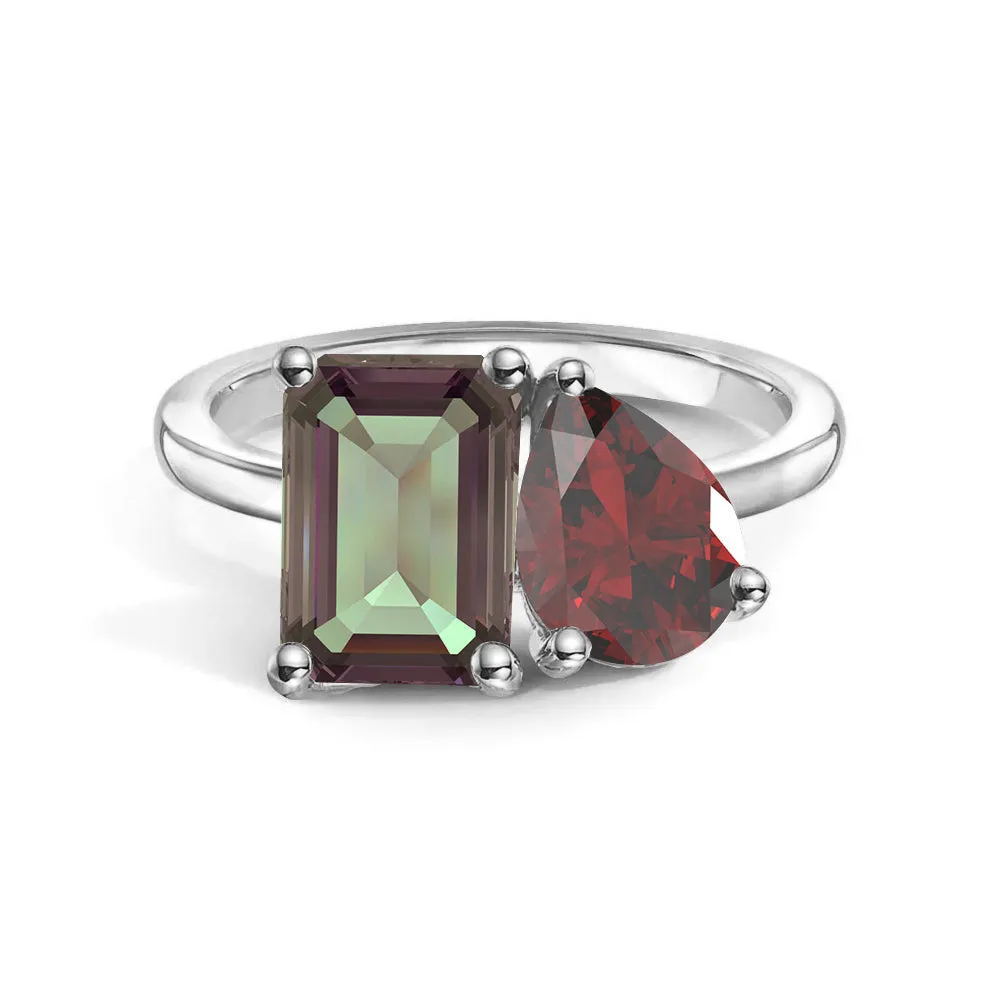 Opulent Look Fresh Elements Toi et Moi Personalized Alexandrite Birthstone Anniversary Ring