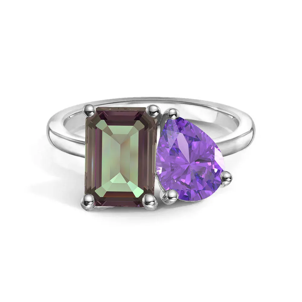 Model Mood Romantic Set Toi et Moi Personalized Alexandrite Birthstone Anniversary Ring