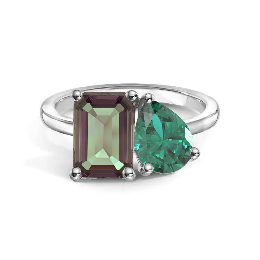 Toi et Moi Personalized Alexandrite Birthstone Anniversary Ring Zoom Focus
