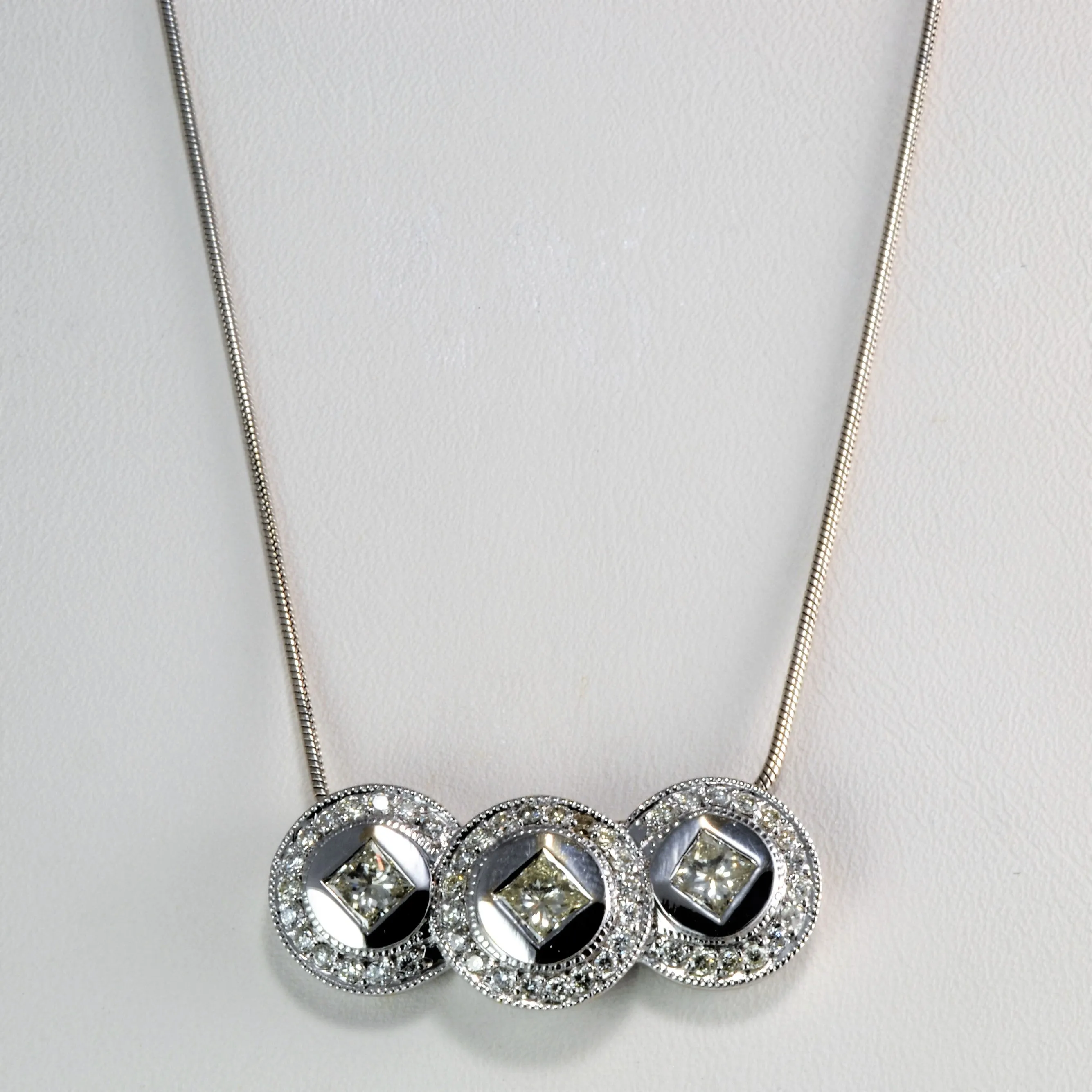 Triple Halo Milgrain Diamond Necklace | 1.05 ctw, 18"| Artistic Detail