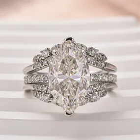 Finest Highlight Moissanite 4.0 Ct Marquise Cut Insert Wedding Ring Set With Jacket Stack Wedding Band
