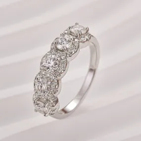 Fashion Classic Moissanite Halo Five Stone White Gold Anniversary Ring In Sterling Silver