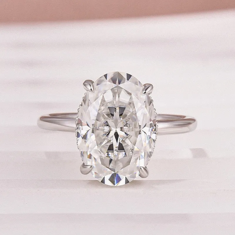 Comfort Edge Moissanite Solitaire 5.50 Ct Oval Cut White Gold Promise Ring For Women