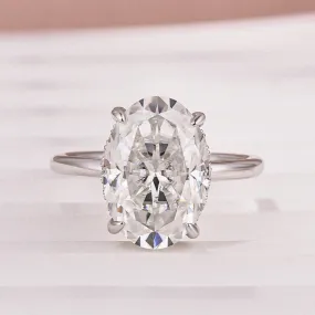Lustrous Feature Textured Layers Moissanite Solitaire 5.50 Ct Oval Cut White Gold Promise Ring For Women