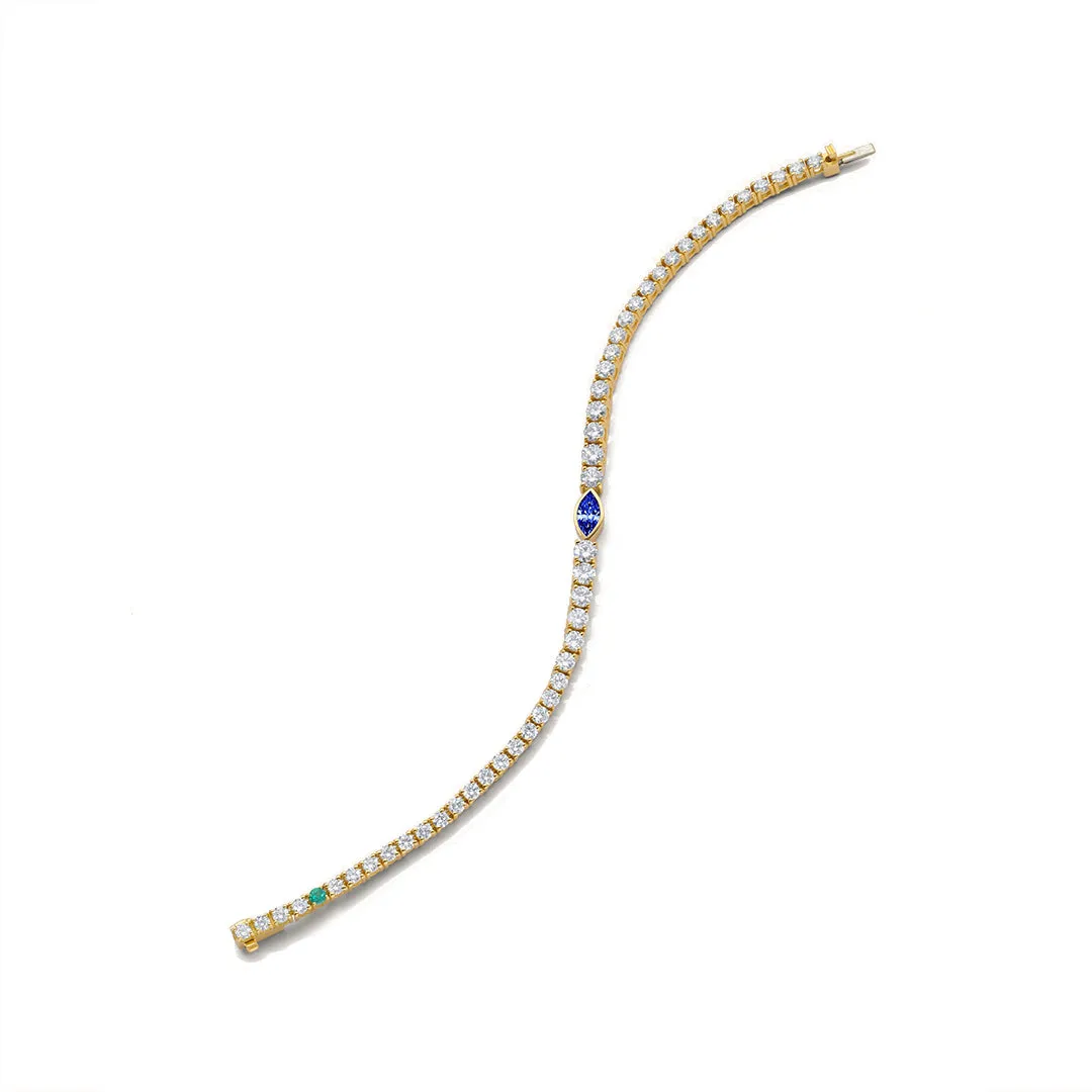 Comfort Style Moissanite Tennis Bracelet with Sapphire & Emerald Accents