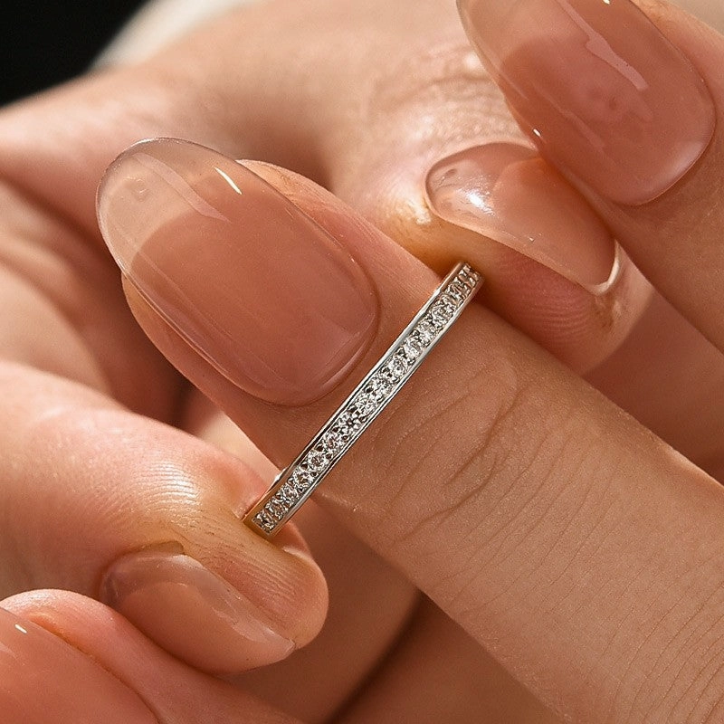 Radiant Highlight Moissanite 0.5Ct Channel Set Round Cut Wedding Ring In 925 Sterling Silver