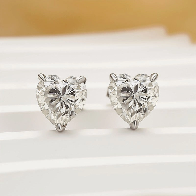 Moissanite 1.2Ct Heart Cut Stud Earrings In Sterling Silver Handmade Glam Timeless Grace