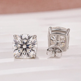 Moissanite 2.0Ct Cushion Cut Stud Earrings In Sterling Silver Natural Look Dreamy Look