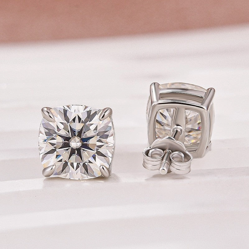 Moissanite 2.0Ct Cushion Cut Stud Earrings In Sterling Silver Natural Look Dreamy Look