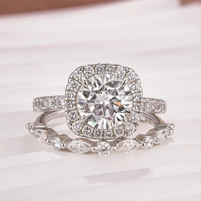 Moissanite 2.0Ct Halo Round Cut White Gold Promise Ring With Round Cut Anniversary Ring Date night Dynamic Detail