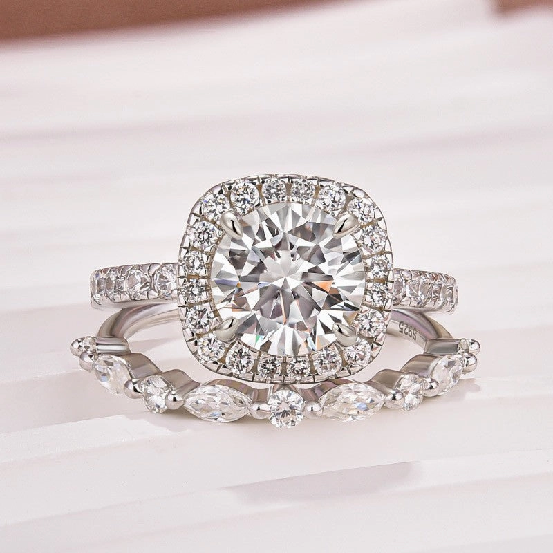Moissanite 2.0Ct Halo Round Cut White Gold Promise Ring With Round Cut Anniversary Ring Shiny Craft
