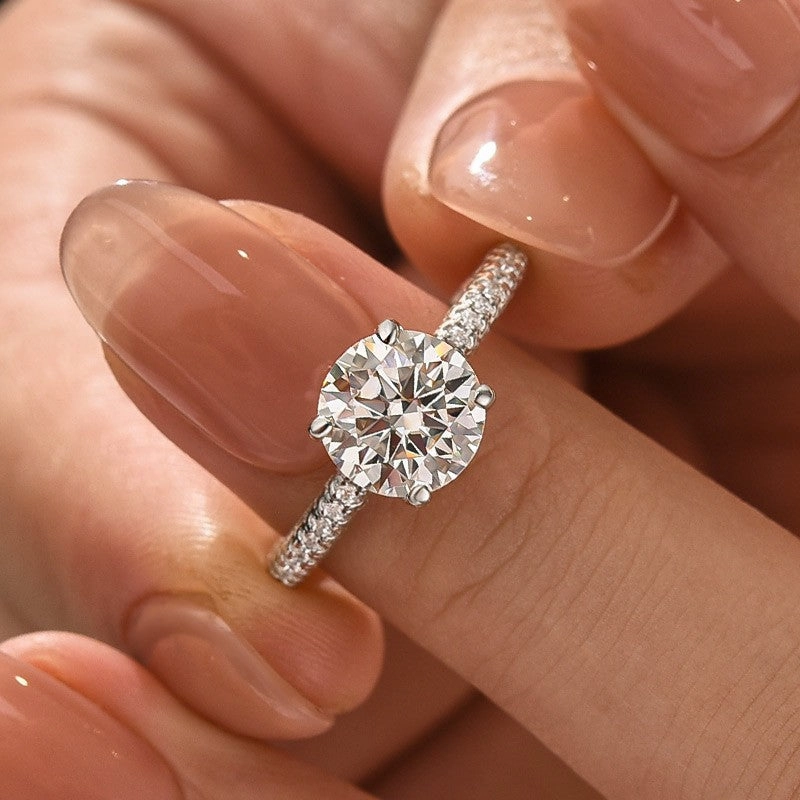 Moissanite 2.0Ct Round Cut Engagement Ring In Sterling Silver Custom Touch Bright Touch