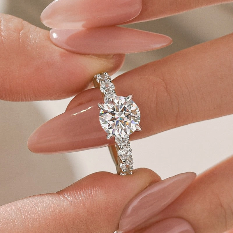 Refined Gifts Party Style Moissanite 2.0Ct Round White Gold Engagement Ring