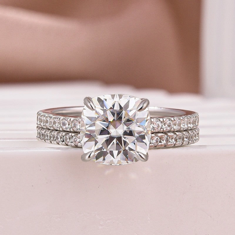 Moissanite 2.5Ct Cushion Cut White Gold Bridal Wedding Ring Set Signature Flair Perfect Pair