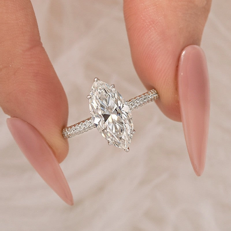 Moissanite 3.0Ct Marquise Cut Classic Engagement Ring In Sterling Silver Date Ready