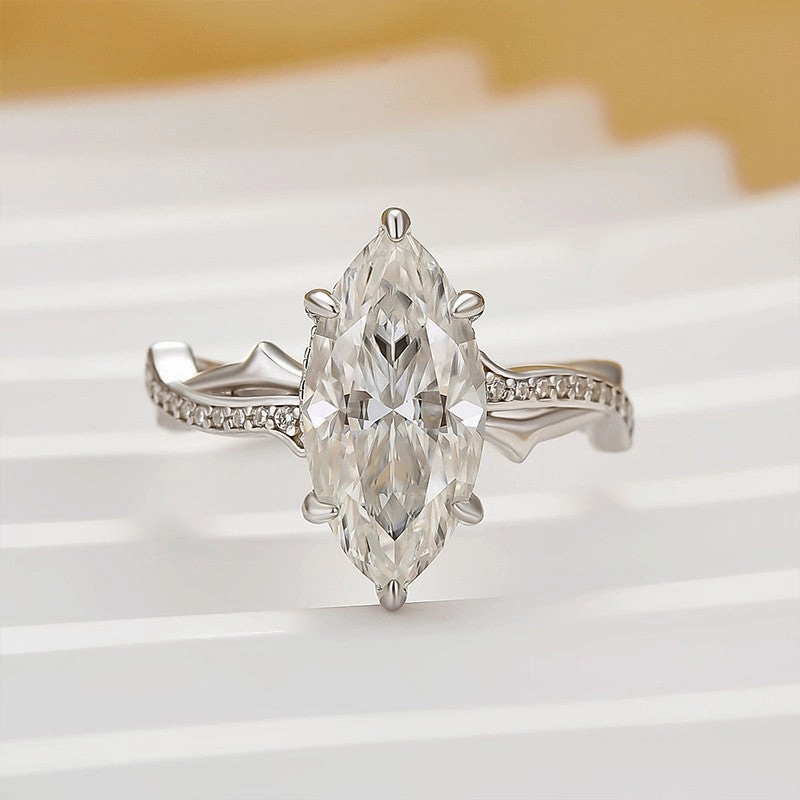 Moissanite 3.0Ct Marquise Cut Twist Engagement Ring In Sterling Silver Wedding Outfit Signature Style