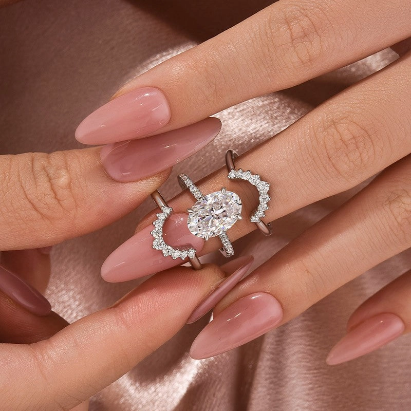 Moissanite 4.0Ct Oval Cut White Gold Wedding Ring Set Dazzling Piece Perfect Fit