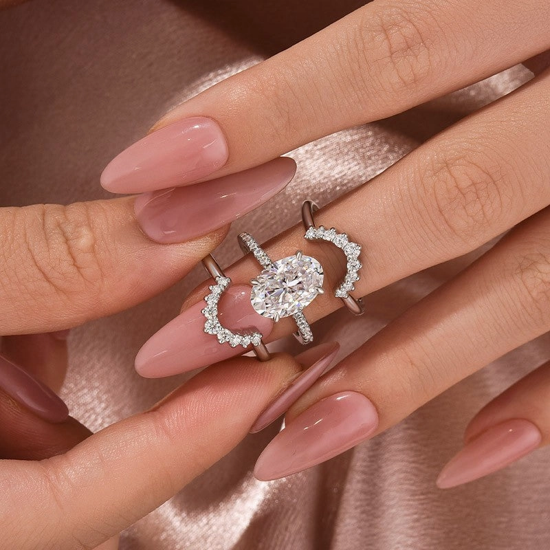 Moissanite 4.0Ct Oval Cut White Gold Wedding Ring Set Gloss Appeal