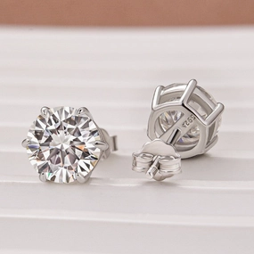 Romantic Gift Cool Fit Moissanite Classic 2.0Ct Round Cut 6 Prong Stud Earrings In Sterling Silver