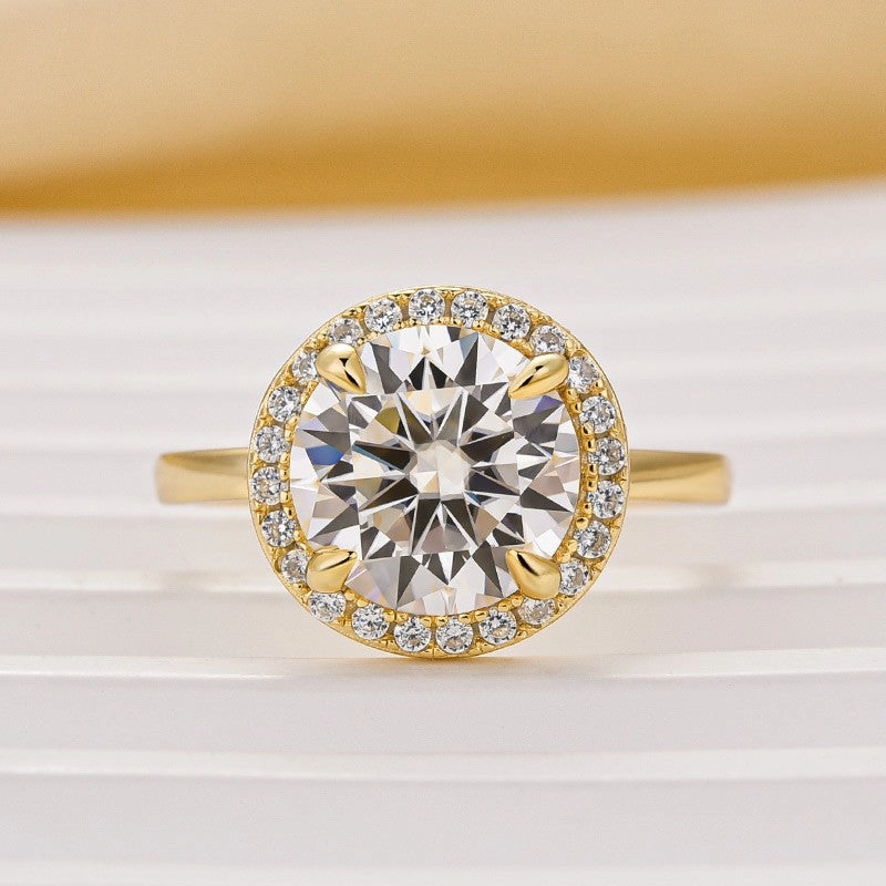 Moissanite Classic 3.0Ct Round Cut Halo Engagement Ring In Sterling Silver Styled Accent
