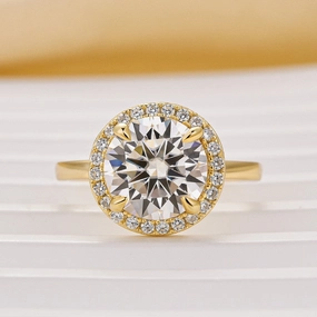 Moissanite Classic 3.0Ct Round Cut Halo Engagement Ring In Sterling Silver Layered Edge