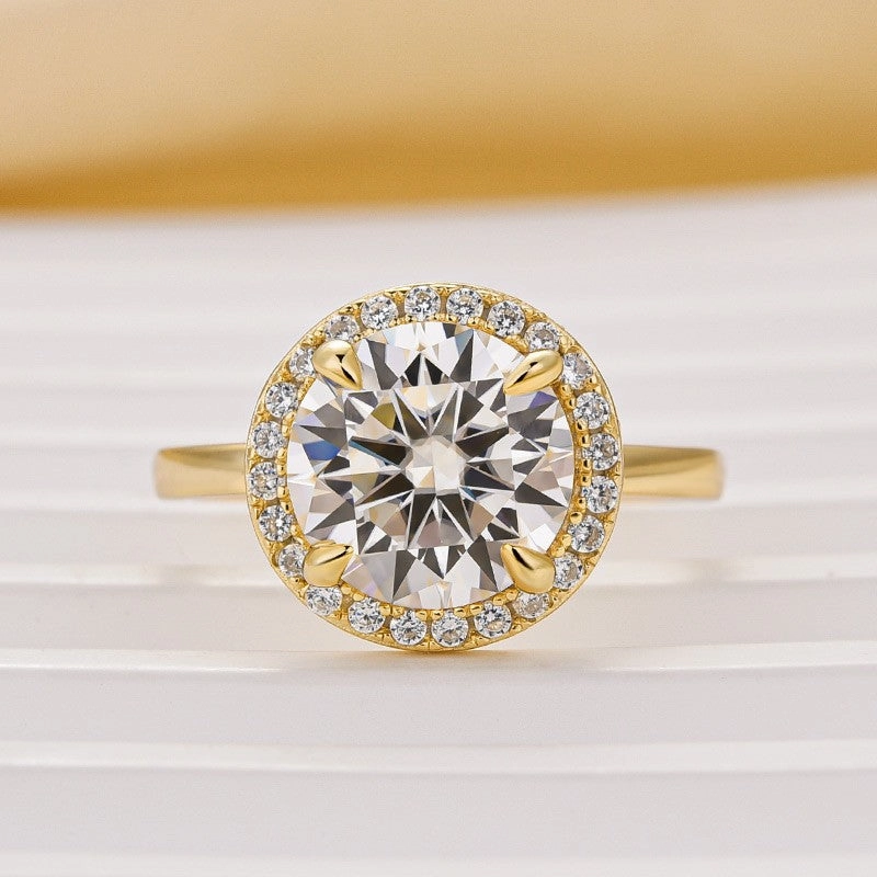 Exclusive Accent Sophisticated Jewelry Design Moissanite Classic 3.0Ct Round Cut Halo Engagement Ring In Sterling Silver